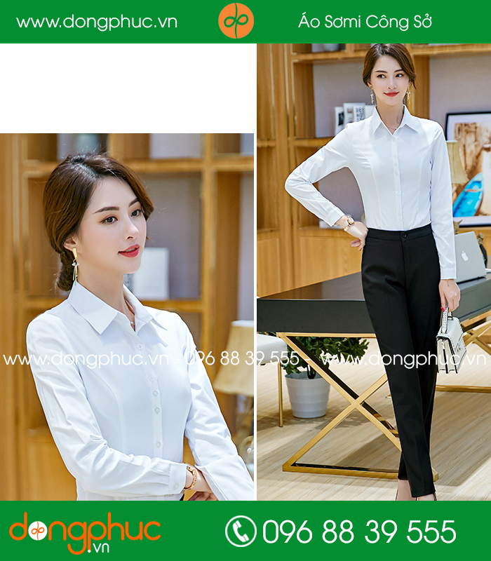 Đồng phục áo sơ mi màu trắng quần đen